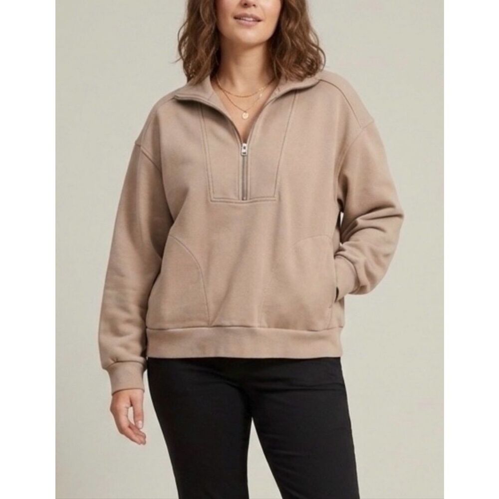 Everlane The Track Half Zip Pullover Long Sleeve Sweatshirt Tan Size Large